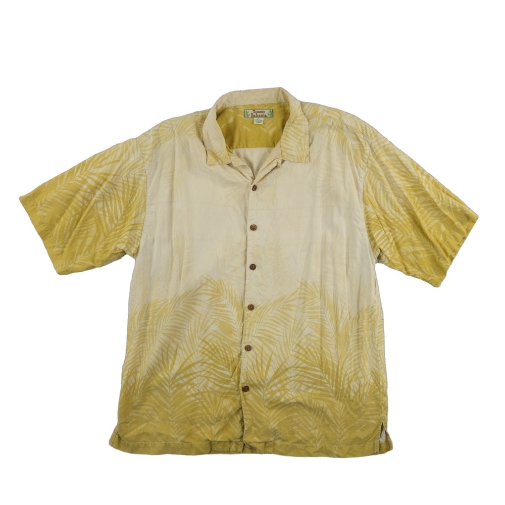 Tommy Bahama Hawaiian Camp Shirt Men's Size XL Yellow‎ 100% Silk Palm Tropical